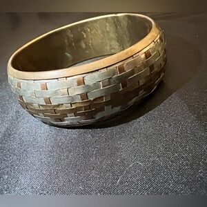 Vintage  Beautiful Bangle Bracelet Copper Brass Basket Weave. 1" width, 3"D.